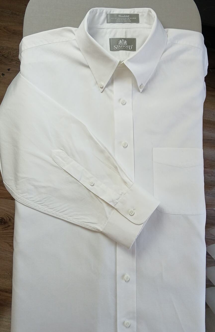Stafford Mens White Broadcloth Dress Shirt 16.5 35 cotton LS 80s 2 Ply VTG